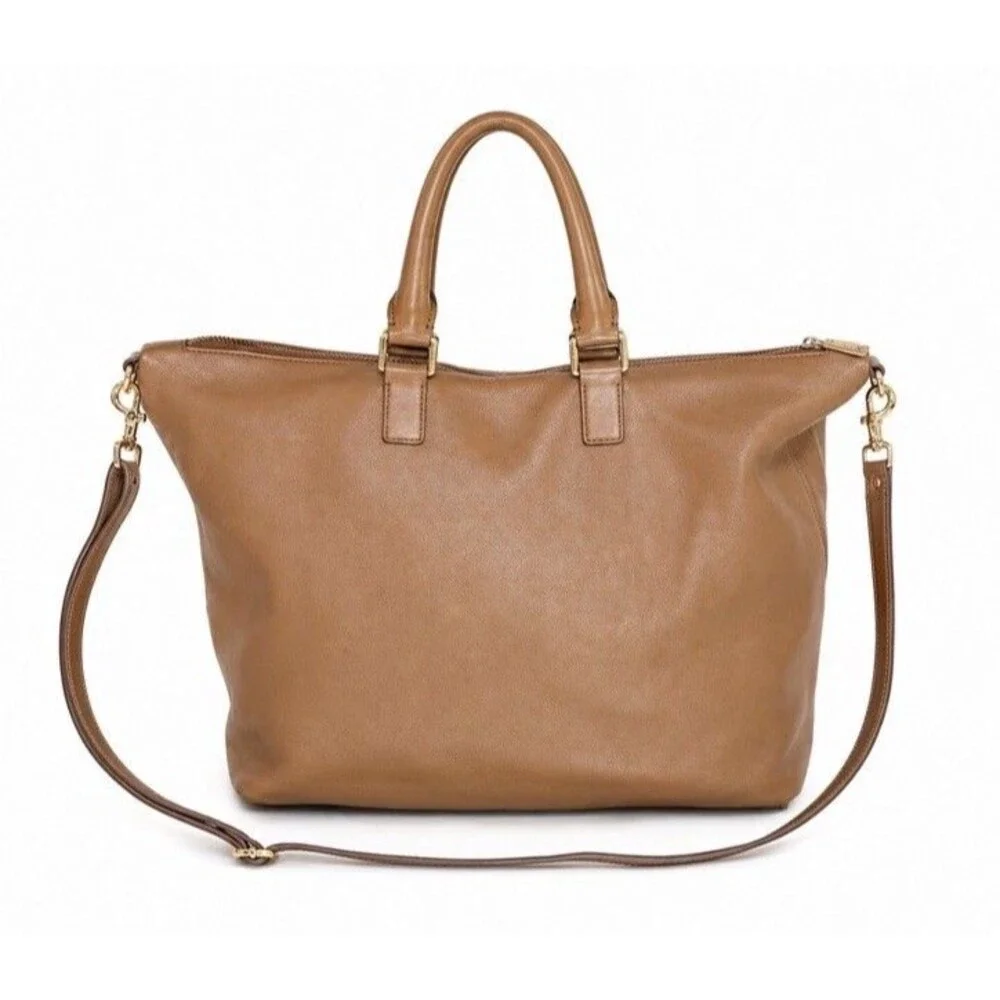 Tory Burch Natalie Patchwork Satchel Camel Brown Size Large Crossbody Strap